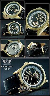 Automatic CAVADINI Mens Watch Stainless Steel Plated Gear Reserve CV-780 Black