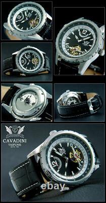CAVADINI Automatic Watch Typhoons Stainless Steel With Gear Reserve Leather Band