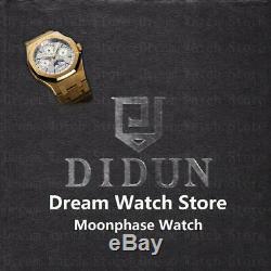DIDUN Watch Mens Watches Top Automatic Gear S3 Gold Watch Waterproof Moonphase