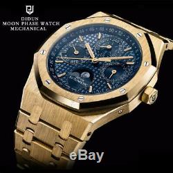 DIDUN Watch Mens Watches Top Automatic Gear S3 Gold Watch Waterproof Moonphase