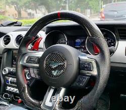 Red Carbon Fiber Steering Wheel Paddle Shifter Extension Cover For 15-21 Mustang