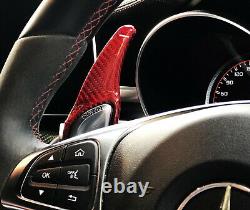 Red Carbon Fiber Steering Wheel Paddle Shifter Extension For 15-up Mercedes AMG